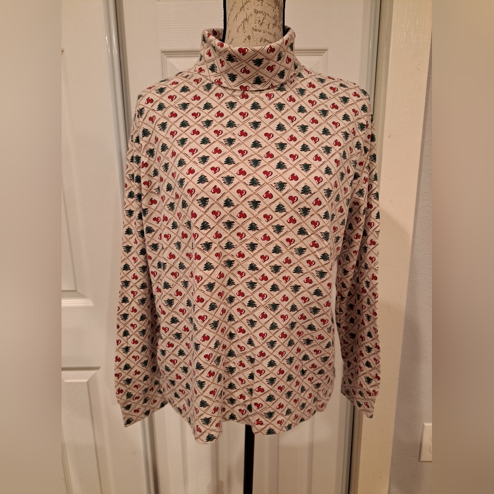 Karen Scott Christmas Turtle Neck - Xmas Trees and Hearts - Sz XL - USED